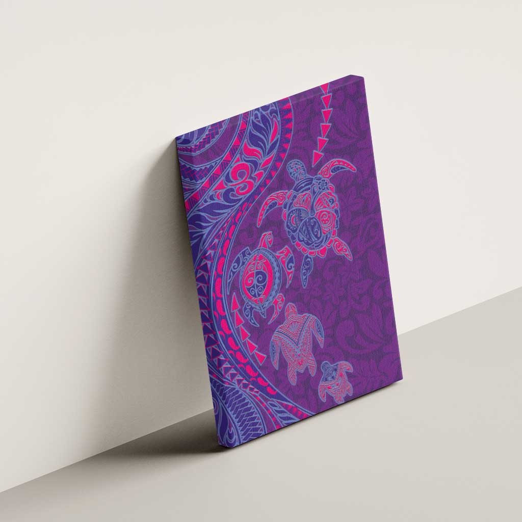 Hawaiian Turtles and Polynesian Art Tattoo Canvas Wall Art Dusky Violet