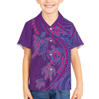 Hawaiian Turtles and Polynesian Art Tattoo Family Matching Long Sleeve Bodycon Dress and Hawaiian Shirt Dusky Violet LT03 Son's Shirt Purple - Polynesian Pride