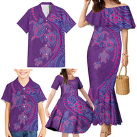 Hawaiian Turtles and Polynesian Art Tattoo Family Matching Mermaid Dress and Hawaiian Shirt Dusky Violet LT03 - Polynesian Pride