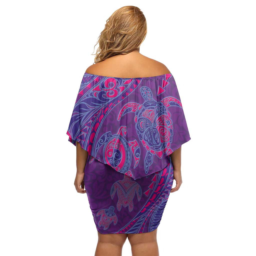 Hawaiian Turtles and Polynesian Art Tattoo Family Matching Off Shoulder Short Dress and Hawaiian Shirt Dusky Violet LT03 - Polynesian Pride