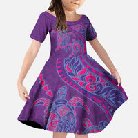 Hawaiian Turtles and Polynesian Art Tattoo Family Matching Puletasi and Hawaiian Shirt Dusky Violet LT03 Daughter's Dress Purple - Polynesian Pride