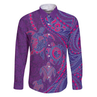 Hawaiian Turtles and Polynesian Art Tattoo Family Matching Puletasi and Hawaiian Shirt Dusky Violet LT03 Dad's Shirt - Long Sleeve Purple - Polynesian Pride