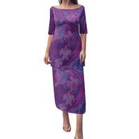 Hawaiian Turtles and Polynesian Art Tattoo Family Matching Puletasi and Hawaiian Shirt Dusky Violet LT03 Mom's Dress Purple - Polynesian Pride