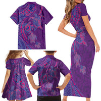 Hawaiian Turtles and Polynesian Art Tattoo Family Matching Short Sleeve Bodycon Dress and Hawaiian Shirt Dusky Violet LT03 - Polynesian Pride
