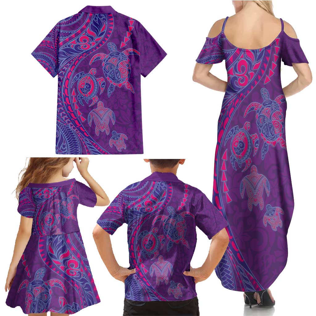 Hawaiian Turtles and Polynesian Art Tattoo Family Matching Summer Maxi Dress and Hawaiian Shirt Dusky Violet LT03 - Polynesian Pride