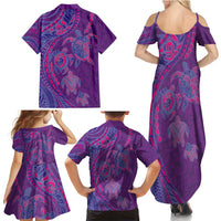 Hawaiian Turtles and Polynesian Art Tattoo Family Matching Summer Maxi Dress and Hawaiian Shirt Dusky Violet LT03 - Polynesian Pride