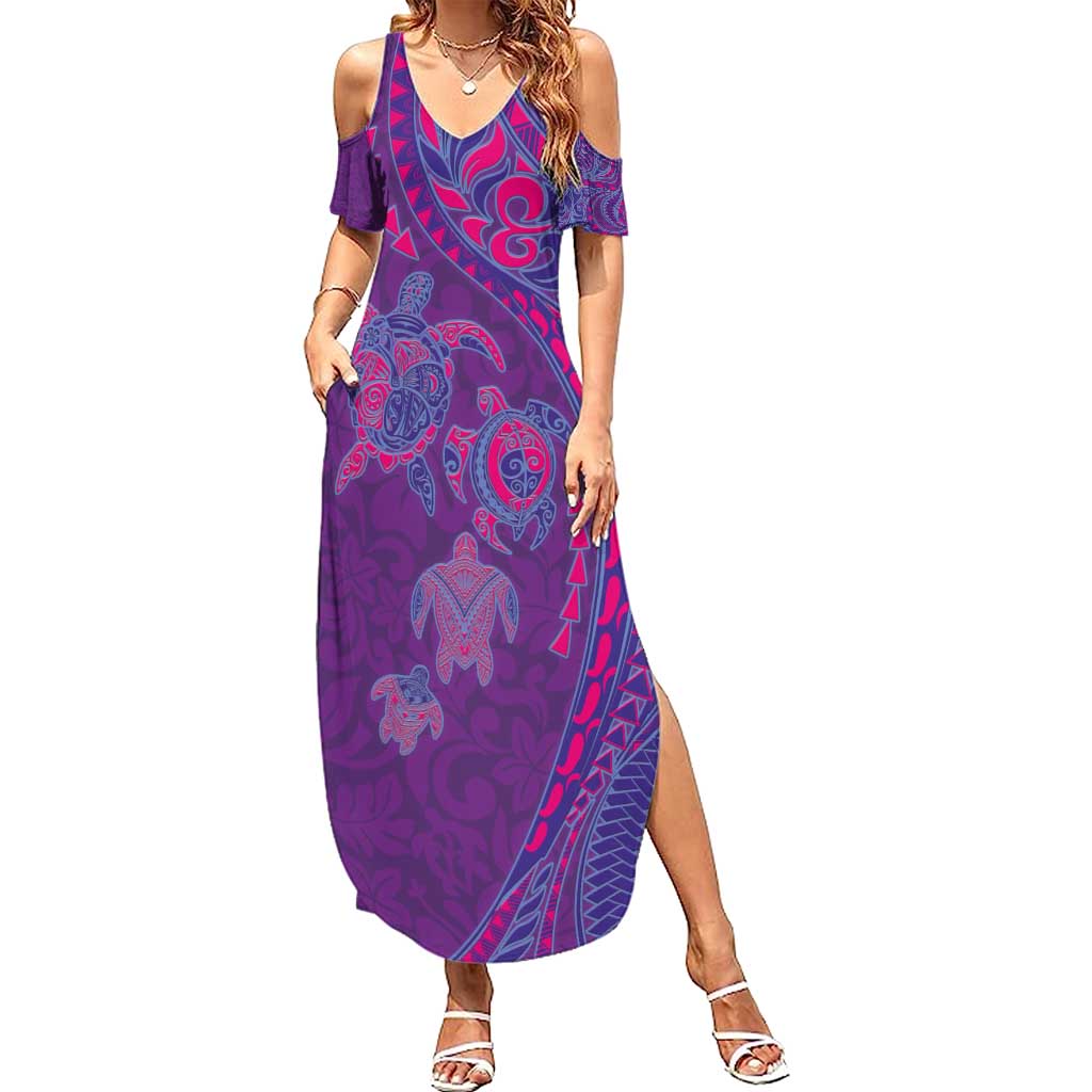 Hawaiian Turtles and Polynesian Art Tattoo Family Matching Summer Maxi Dress and Hawaiian Shirt Dusky Violet LT03 Mom's Dress Purple - Polynesian Pride