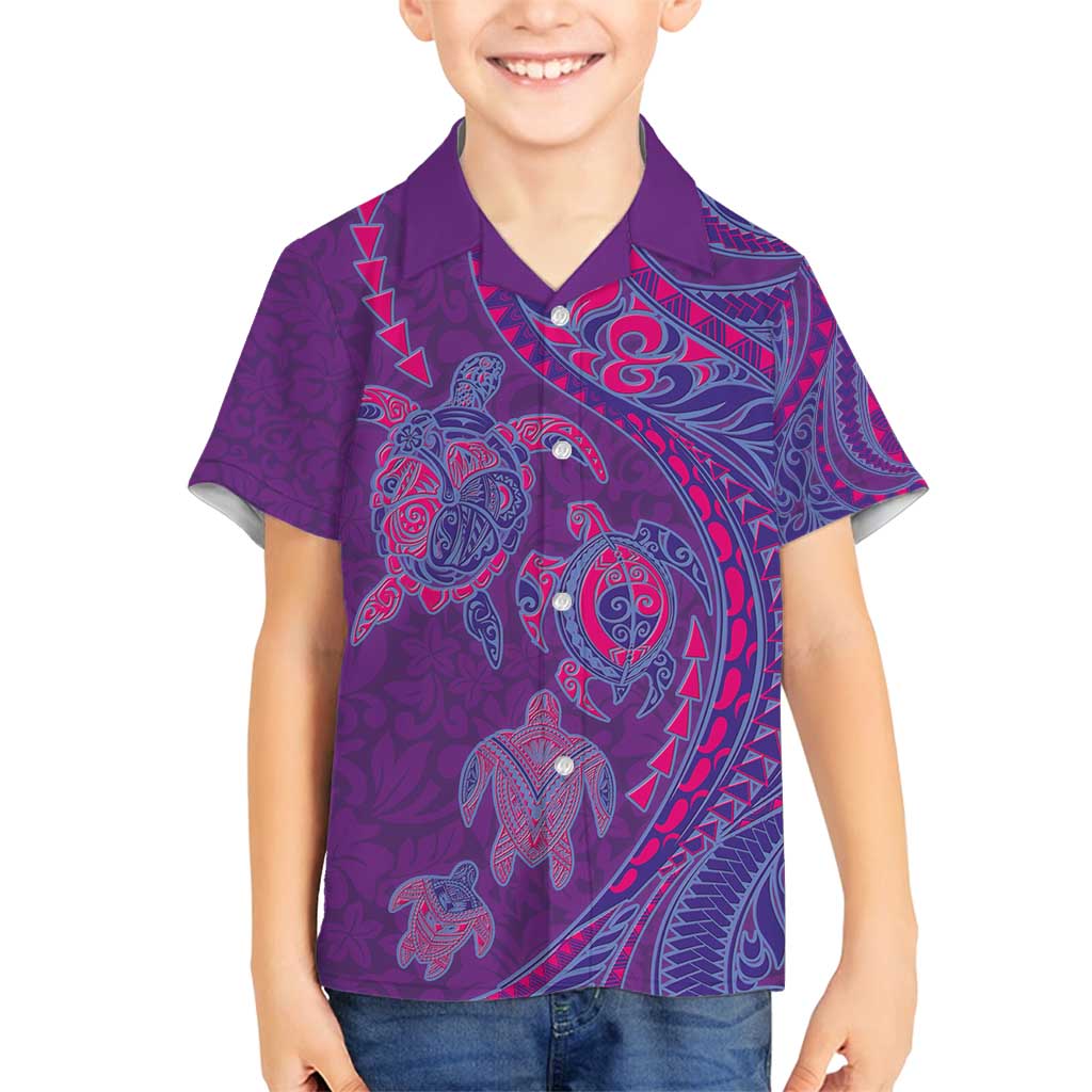 Hawaiian Turtles and Polynesian Art Tattoo Family Matching Tank Maxi Dress and Hawaiian Shirt Dusky Violet LT03 Son's Shirt Purple - Polynesian Pride