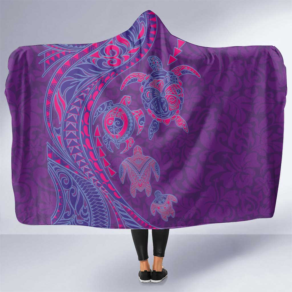 Hawaiian Turtles and Polynesian Art Tattoo Hooded Blanket Dusky Violet LT03 One Size Purple - Polynesian Pride