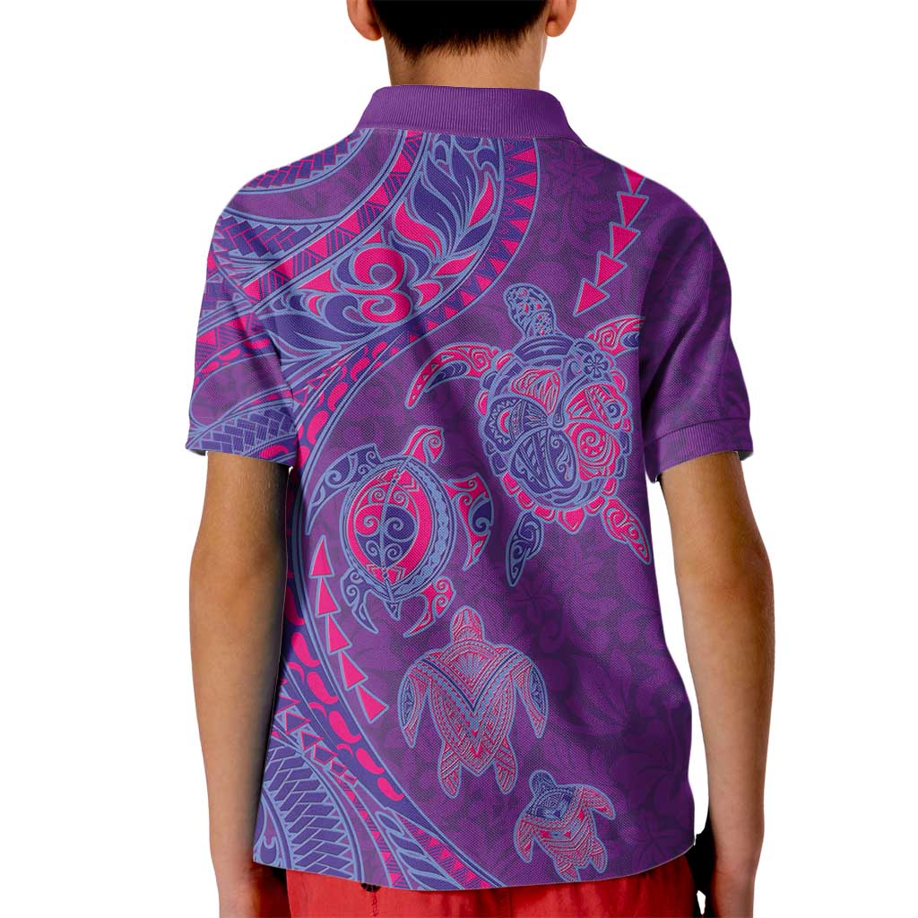 Hawaiian Turtles and Polynesian Art Tattoo Kid Polo Shirt Dusky Violet