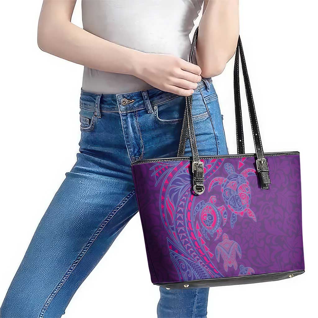 Hawaiian Turtles and Polynesian Art Tattoo Leather Tote Bag Dusky Violet LT03 - Polynesian Pride