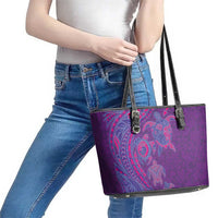 Hawaiian Turtles and Polynesian Art Tattoo Leather Tote Bag Dusky Violet LT03 - Polynesian Pride