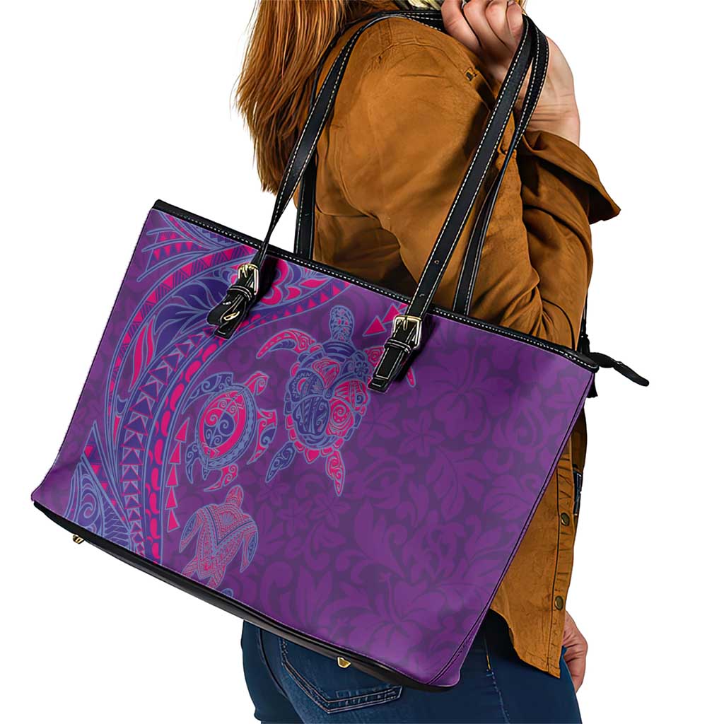 Hawaiian Turtles and Polynesian Art Tattoo Leather Tote Bag Dusky Violet LT03 - Polynesian Pride