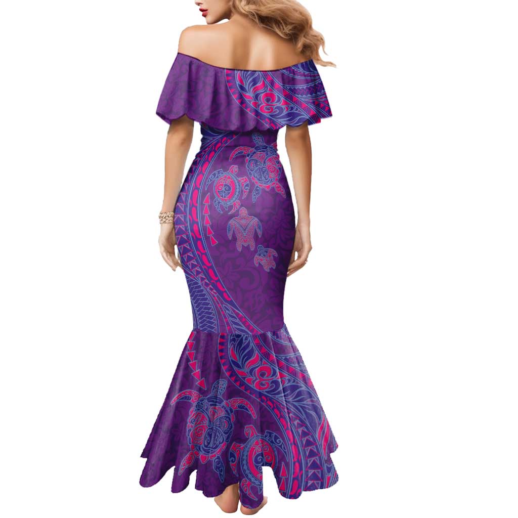 Hawaiian Turtles and Polynesian Art Tattoo Mermaid Dress Dusky Violet