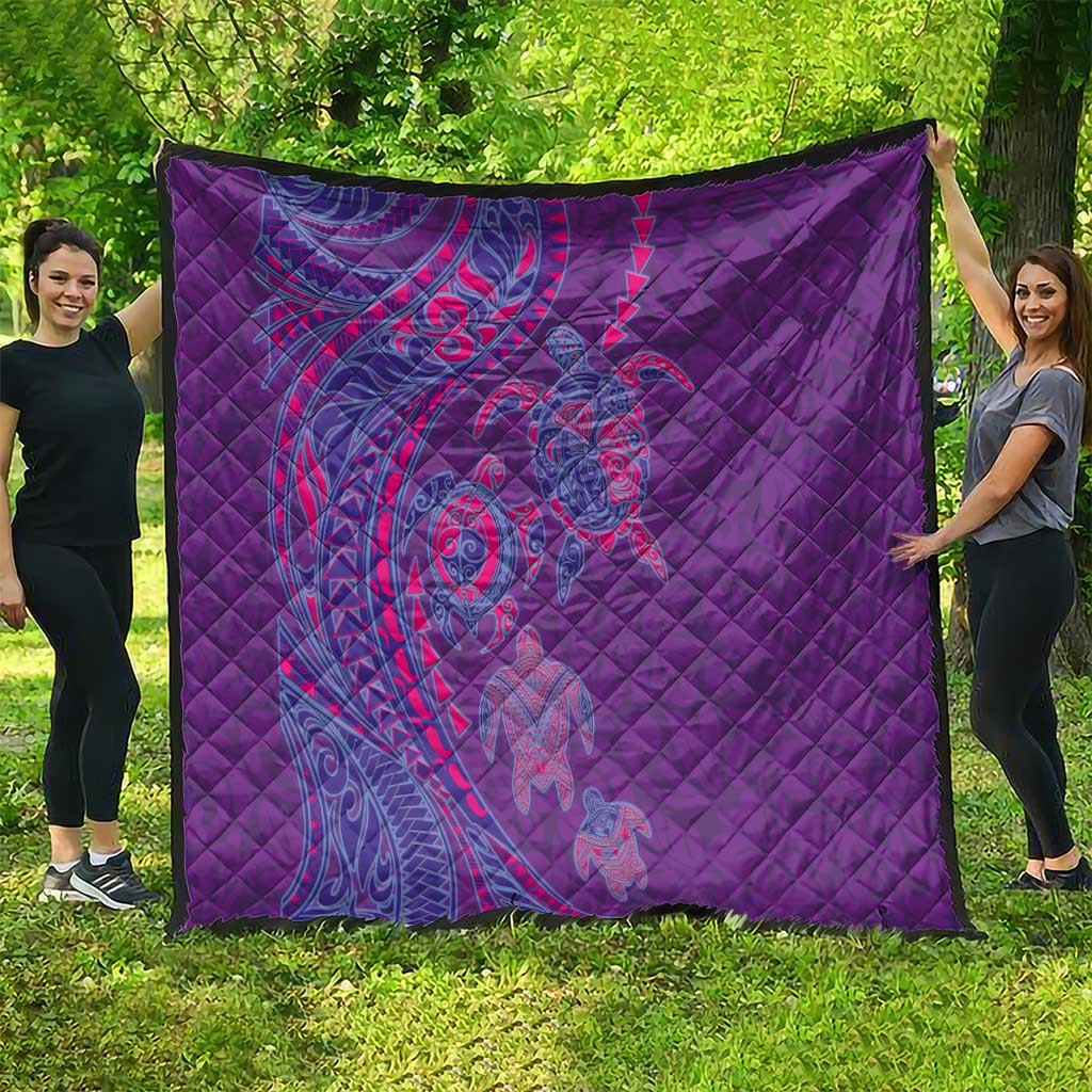 Hawaiian Turtles and Polynesian Art Tattoo Quilt Dusky Violet