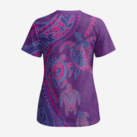 Hawaiian Turtles and Polynesian Art Tattoo Scrub Top Dusky Violet - Polynesian Pride