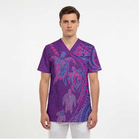 Hawaiian Turtles and Polynesian Art Tattoo Scrub Top Dusky Violet - Polynesian Pride