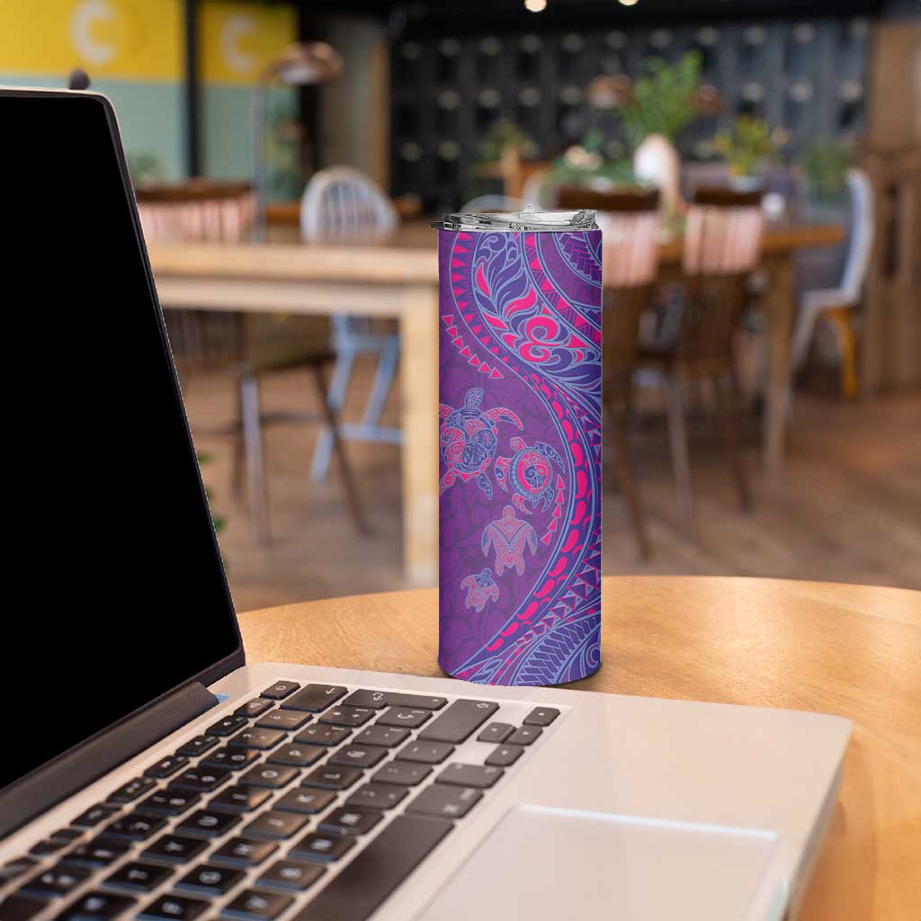 Hawaiian Turtles and Polynesian Art Tattoo Skinny Tumbler Dusky Violet