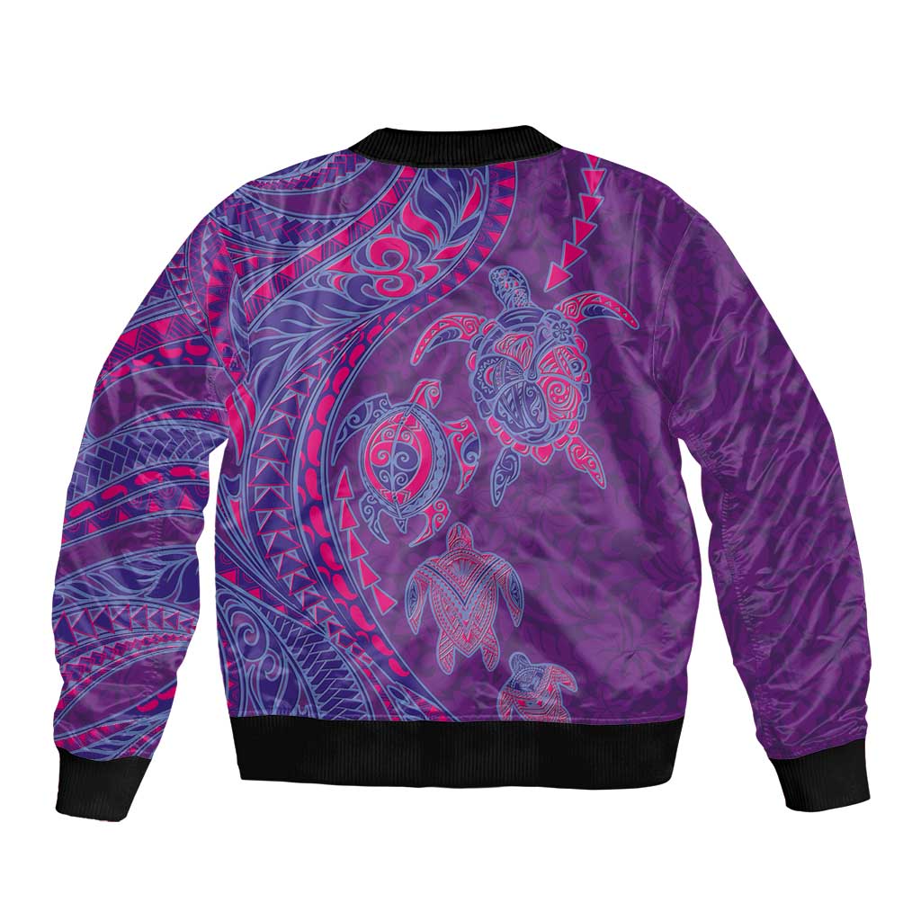 Hawaiian Turtles and Polynesian Art Tattoo Sleeve Zip Bomber Jacket Dusky Violet