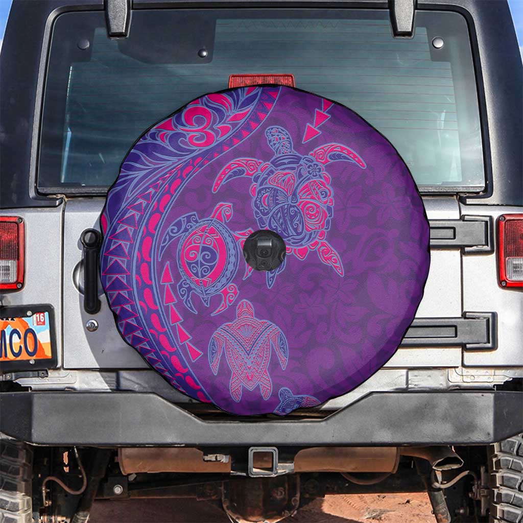 Hawaiian Turtles and Polynesian Art Tattoo Spare Tire Cover Dusky Violet