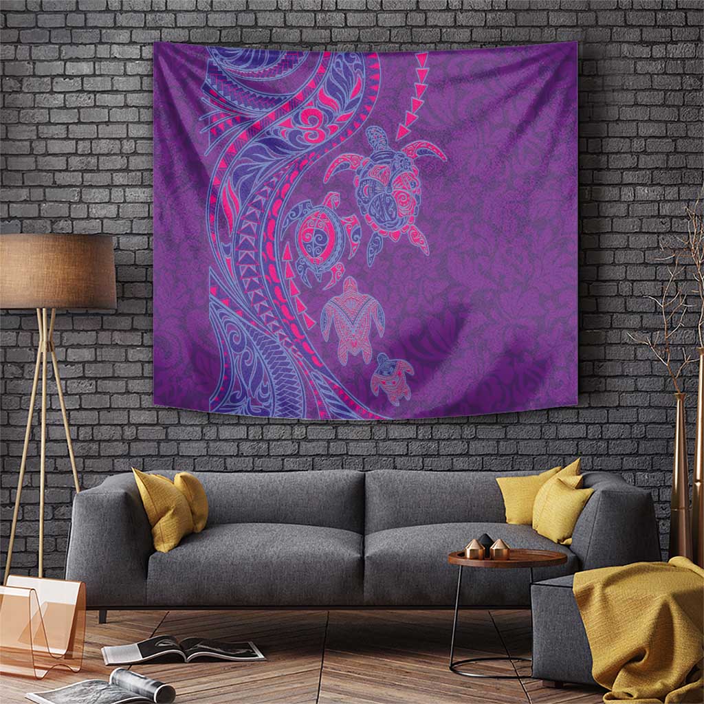 Hawaiian Turtles and Polynesian Art Tattoo Tapestry Dusky Violet LT03 Purple - Polynesian Pride