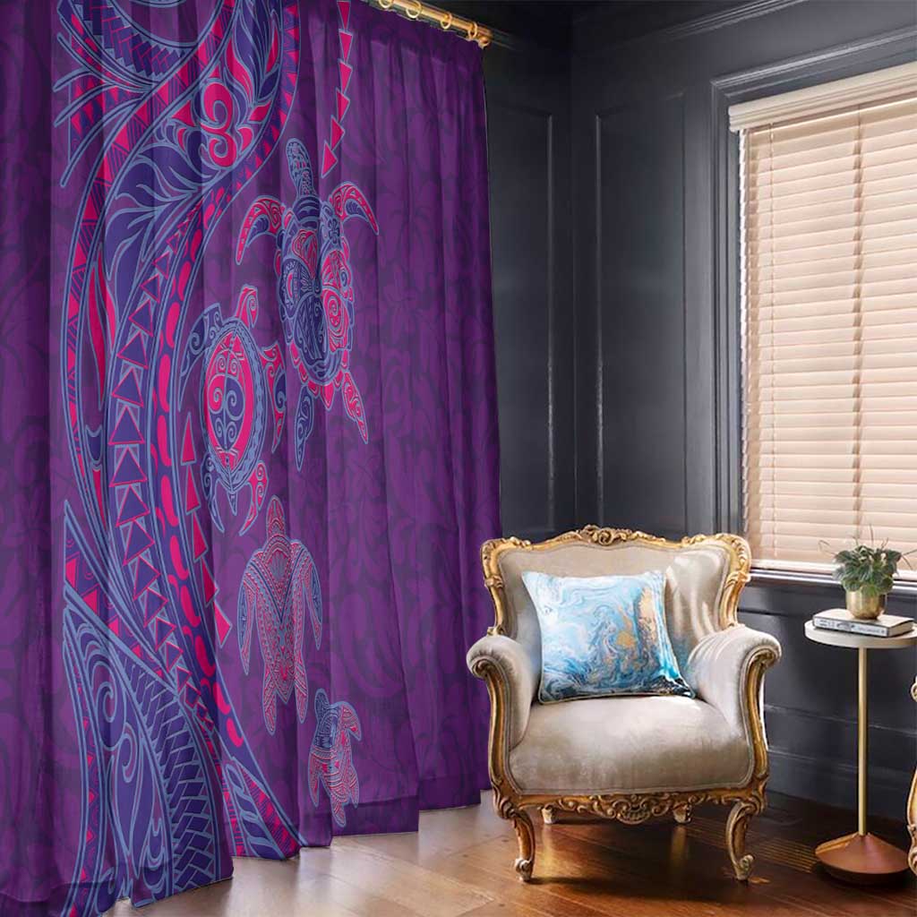 Hawaiian Turtles and Polynesian Art Tattoo Window Curtain Dusky Violet
