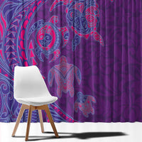Hawaiian Turtles and Polynesian Art Tattoo Window Curtain Dusky Violet