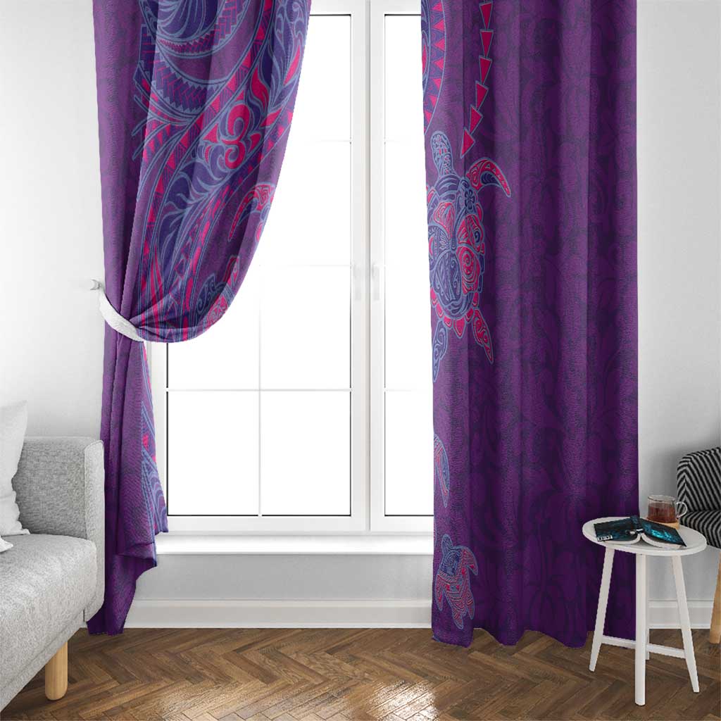 Hawaiian Turtles and Polynesian Art Tattoo Window Curtain Dusky Violet