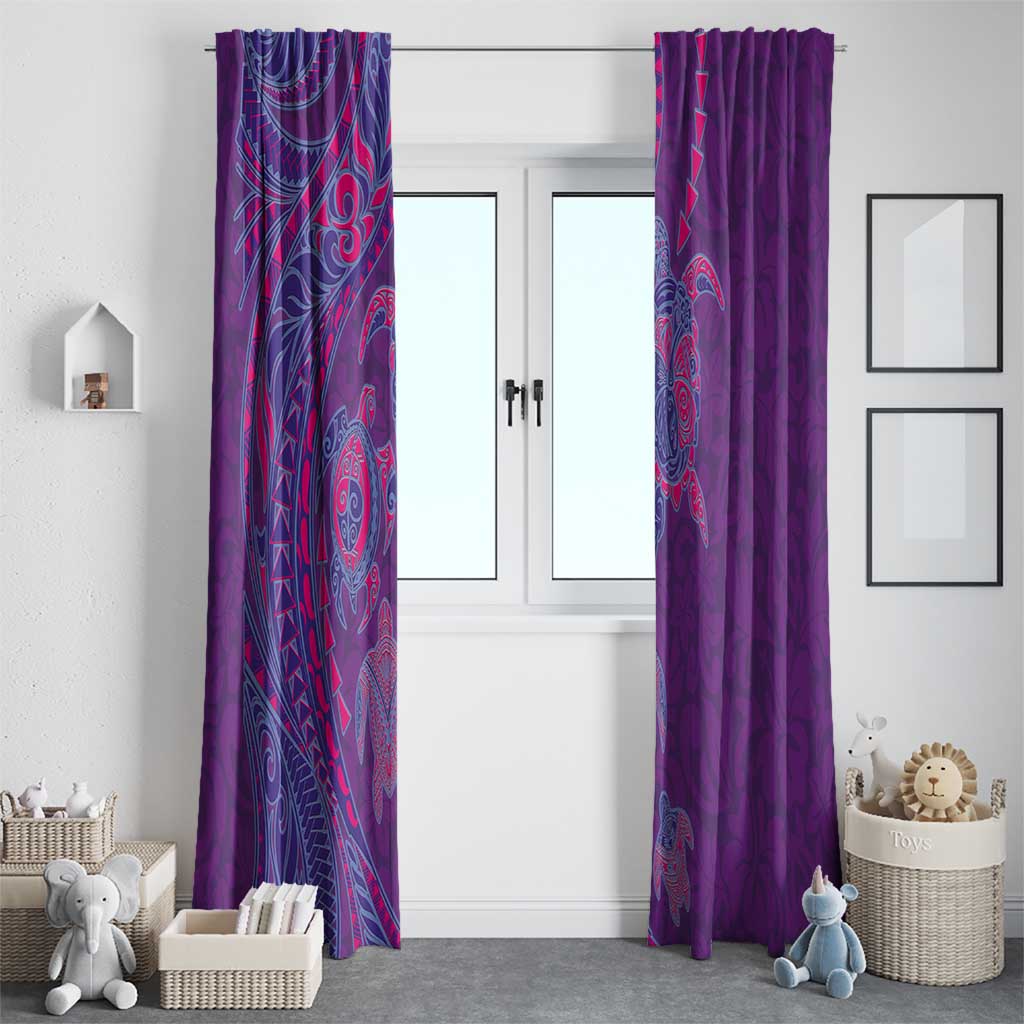 Hawaiian Turtles and Polynesian Art Tattoo Window Curtain Dusky Violet