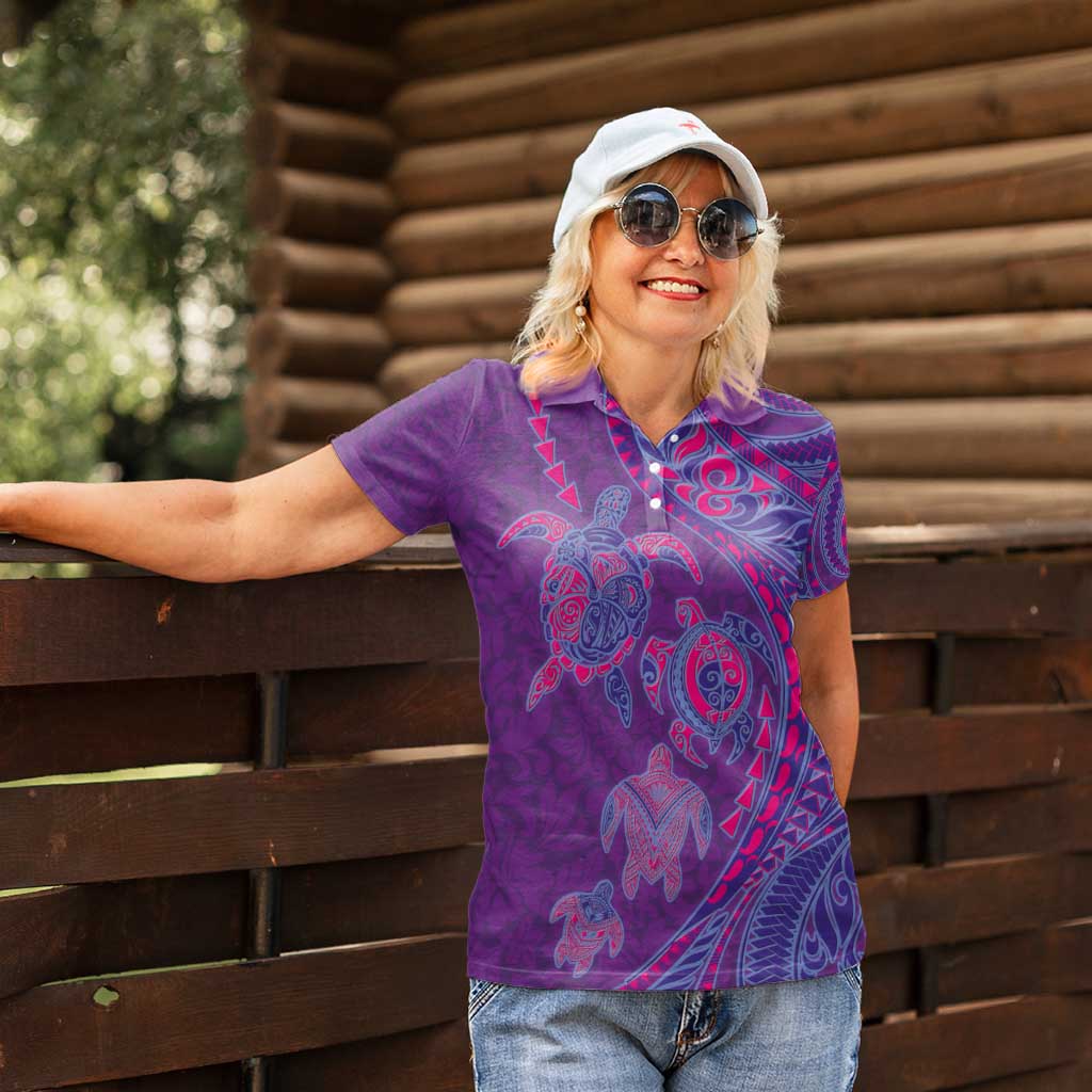 Hawaiian Turtles and Polynesian Art Tattoo Women Polo Shirt Dusky Violet