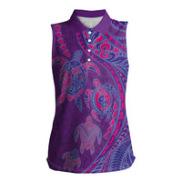 Hawaiian Turtles and Polynesian Art Tattoo Women Sleeveless Polo Shirt Dusky Violet