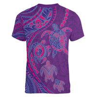 Hawaiian Turtles and Polynesian Art Tattoo Women V-Neck T-Shirt Dusky Violet