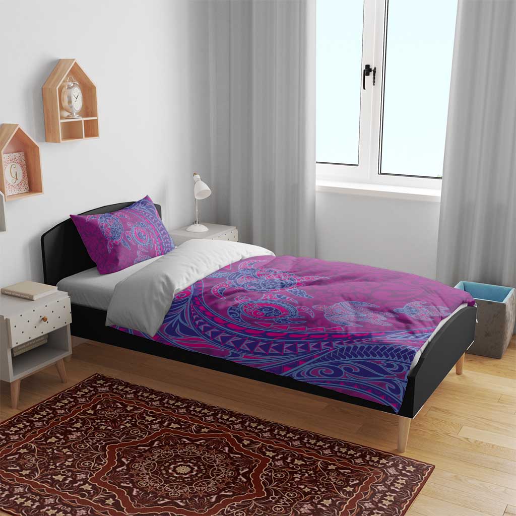 Hawaiian Turtles and Polynesian Art Tattoo Bedding Set Cerise