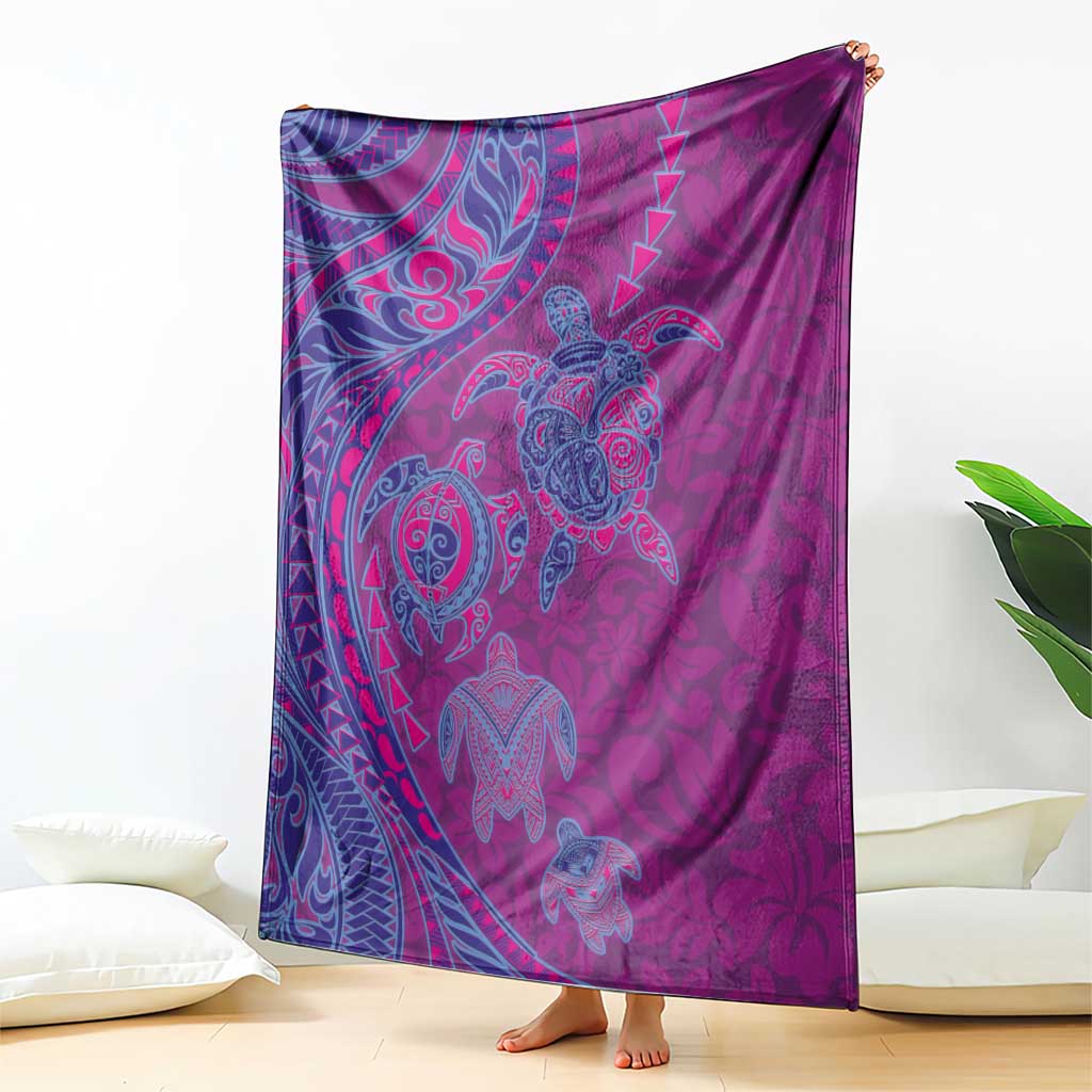 Hawaiian Turtles and Polynesian Art Tattoo Blanket Cerise