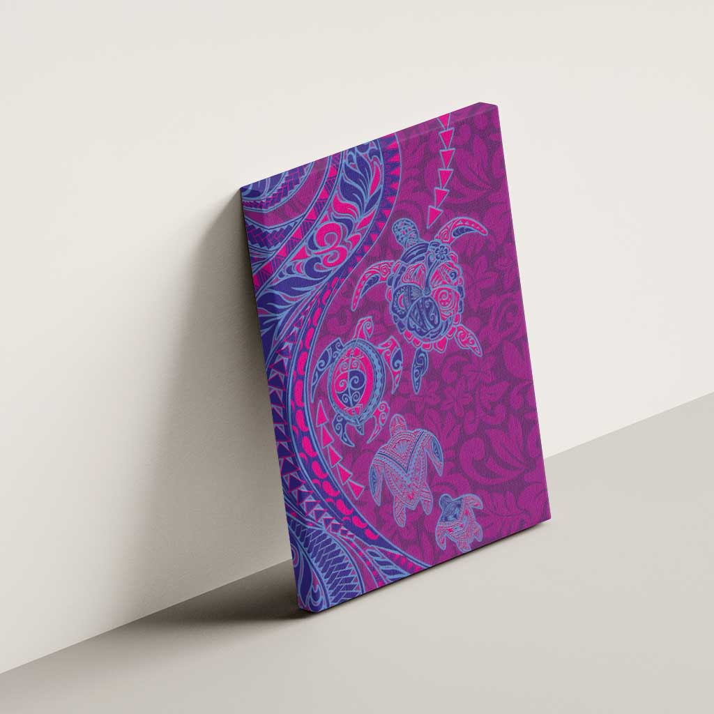 Hawaiian Turtles and Polynesian Art Tattoo Canvas Wall Art Cerise