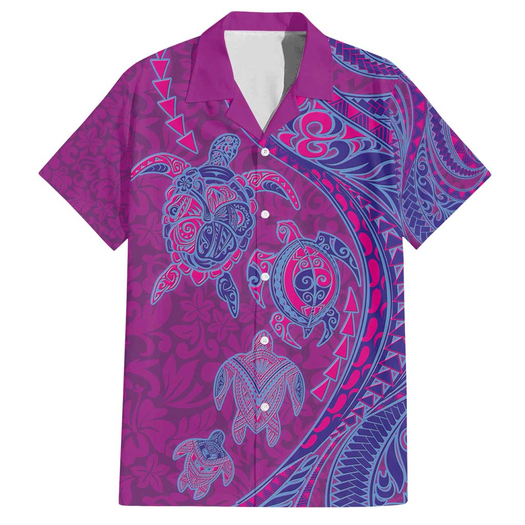 Hawaiian Turtles and Polynesian Art Tattoo Family Matching Long Sleeve Bodycon Dress and Hawaiian Shirt Cerise LT03 Dad's Shirt - Short Sleeve Pink - Polynesian Pride
