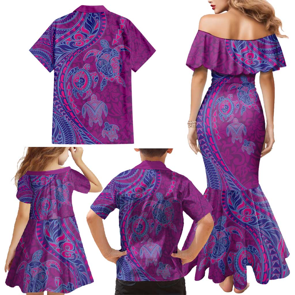 Hawaiian Turtles and Polynesian Art Tattoo Family Matching Mermaid Dress and Hawaiian Shirt Cerise LT03 - Polynesian Pride