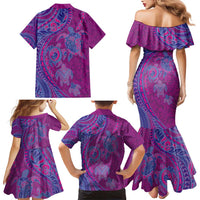 Hawaiian Turtles and Polynesian Art Tattoo Family Matching Mermaid Dress and Hawaiian Shirt Cerise LT03 - Polynesian Pride