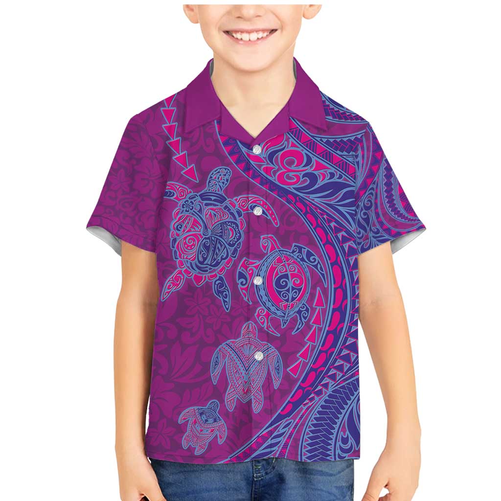 Hawaiian Turtles and Polynesian Art Tattoo Family Matching Mermaid Dress and Hawaiian Shirt Cerise LT03 Son's Shirt Pink - Polynesian Pride