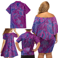 Hawaiian Turtles and Polynesian Art Tattoo Family Matching Off Shoulder Short Dress and Hawaiian Shirt Cerise LT03 - Polynesian Pride