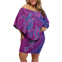 Hawaiian Turtles and Polynesian Art Tattoo Family Matching Off Shoulder Short Dress and Hawaiian Shirt Cerise LT03 Mom's Dress Pink - Polynesian Pride