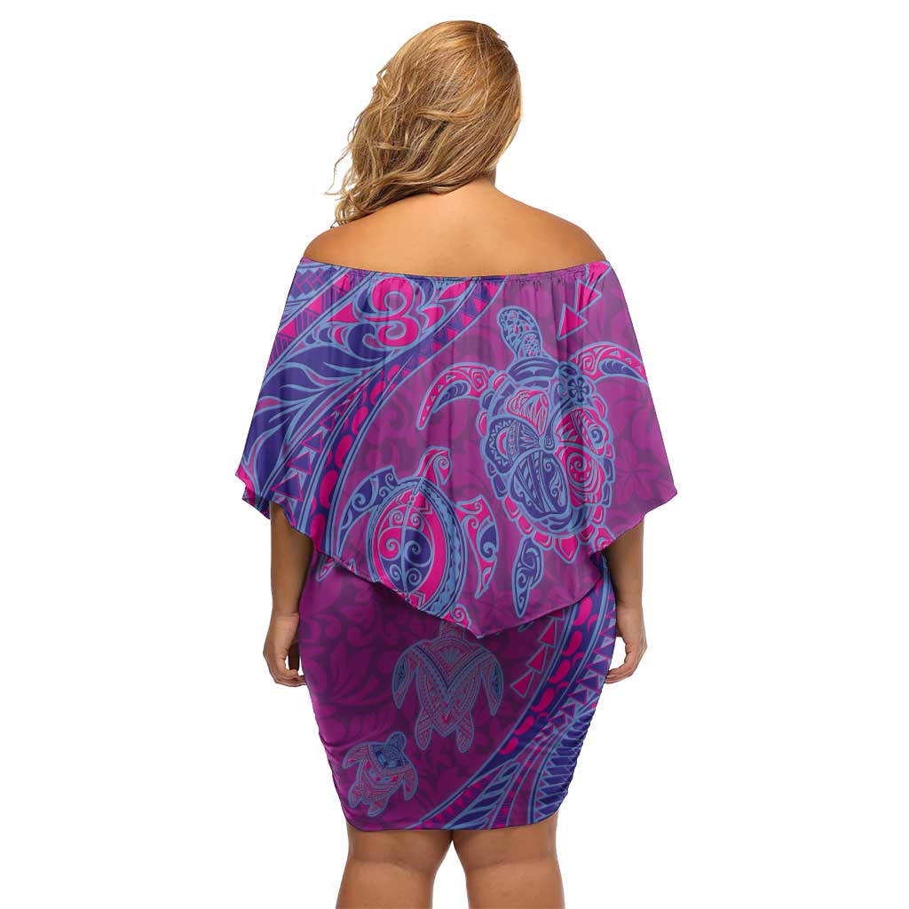 Hawaiian Turtles and Polynesian Art Tattoo Family Matching Off Shoulder Short Dress and Hawaiian Shirt Cerise LT03 - Polynesian Pride