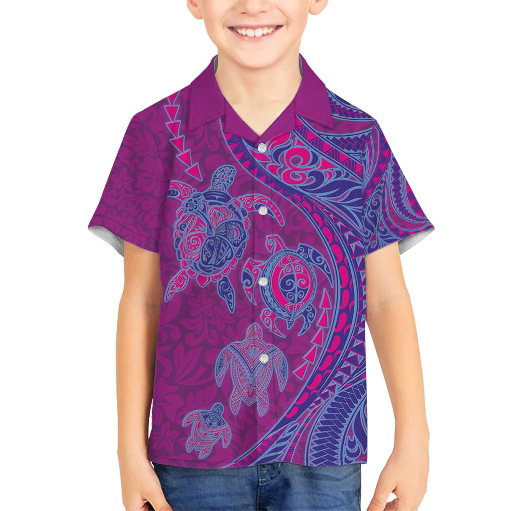 Hawaiian Turtles and Polynesian Art Tattoo Family Matching Off Shoulder Short Dress and Hawaiian Shirt Cerise LT03 Son's Shirt Pink - Polynesian Pride