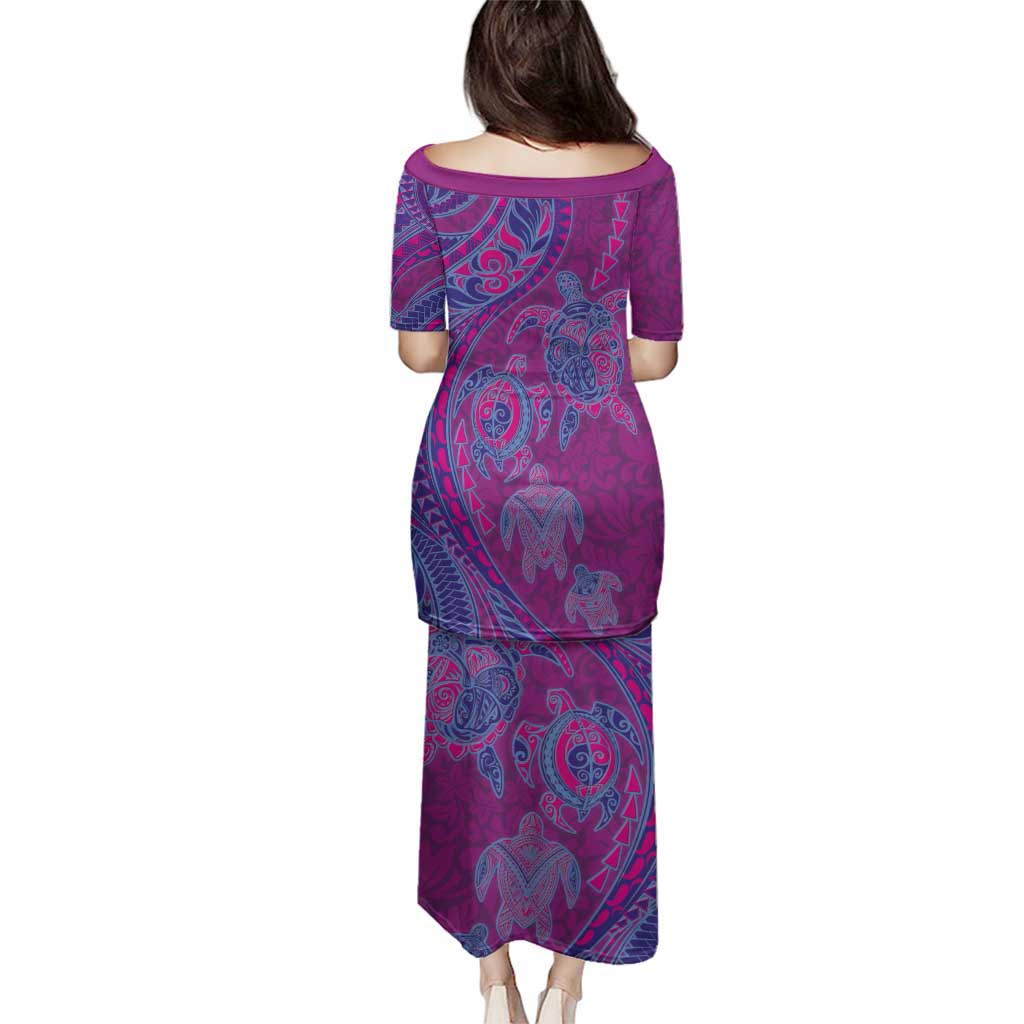 Hawaiian Turtles and Polynesian Art Tattoo Family Matching Puletasi and Hawaiian Shirt Cerise LT03 - Polynesian Pride