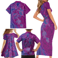 Hawaiian Turtles and Polynesian Art Tattoo Family Matching Short Sleeve Bodycon Dress and Hawaiian Shirt Cerise LT03 - Polynesian Pride
