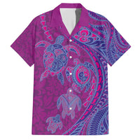 Hawaiian Turtles and Polynesian Art Tattoo Family Matching Short Sleeve Bodycon Dress and Hawaiian Shirt Cerise LT03 Dad's Shirt - Short Sleeve Pink - Polynesian Pride