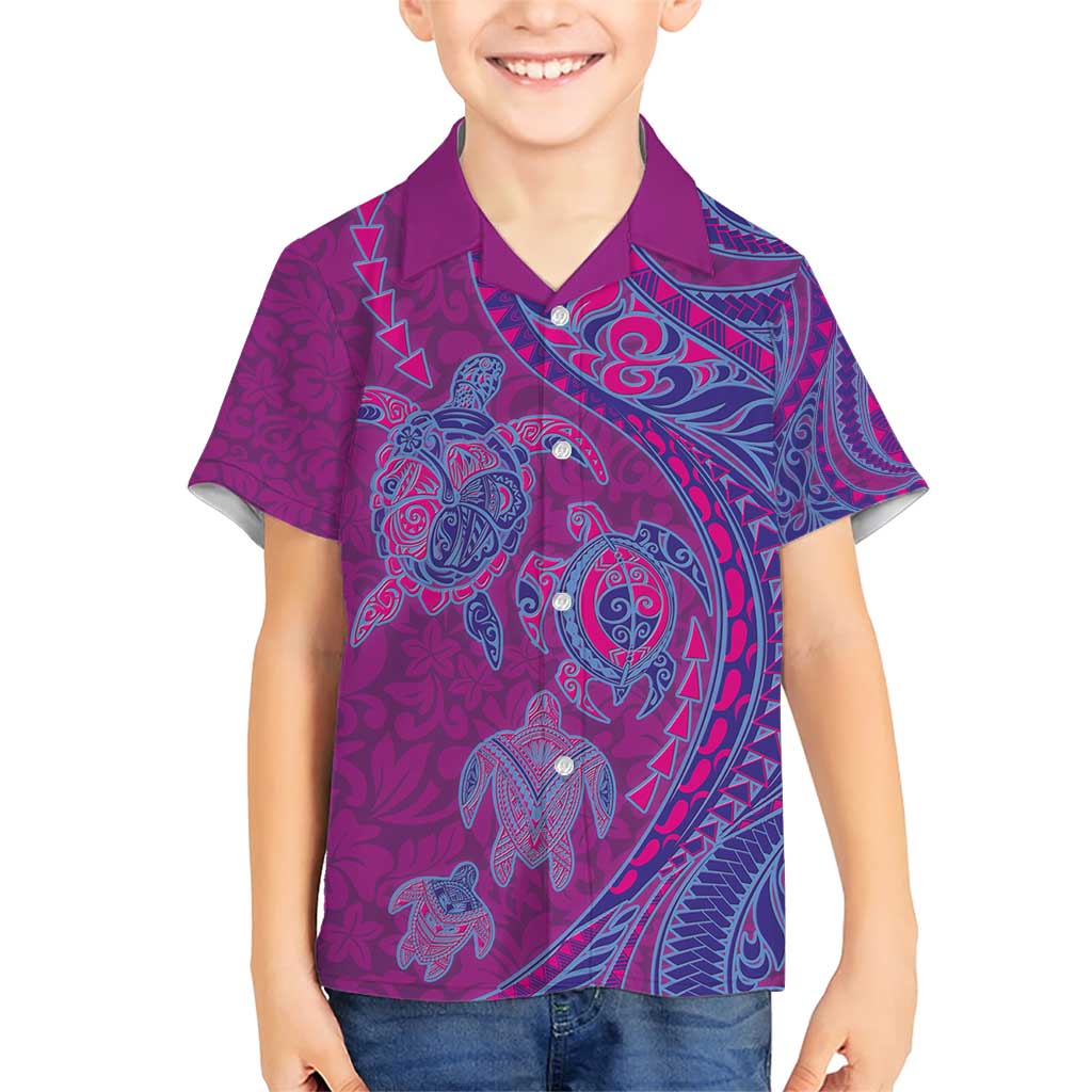 Hawaiian Turtles and Polynesian Art Tattoo Family Matching Short Sleeve Bodycon Dress and Hawaiian Shirt Cerise LT03 Son's Shirt Pink - Polynesian Pride