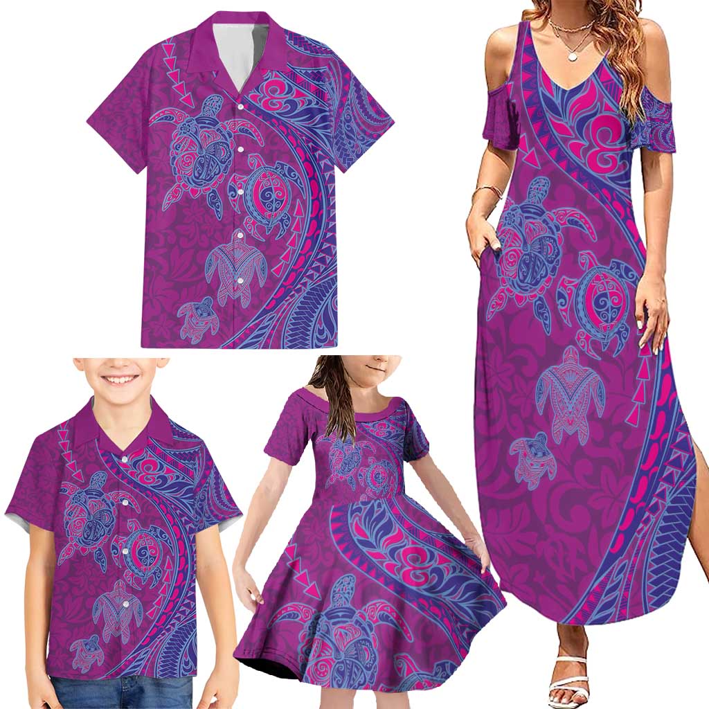Hawaiian Turtles and Polynesian Art Tattoo Family Matching Summer Maxi Dress and Hawaiian Shirt Cerise LT03 - Polynesian Pride