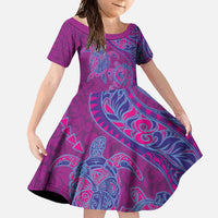 Hawaiian Turtles and Polynesian Art Tattoo Family Matching Tank Maxi Dress and Hawaiian Shirt Cerise LT03 Daughter's Dress Pink - Polynesian Pride