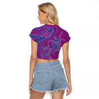 Hawaiian Turtles and Polynesian Art Tattoo Raglan Cropped T Shirt Cerise